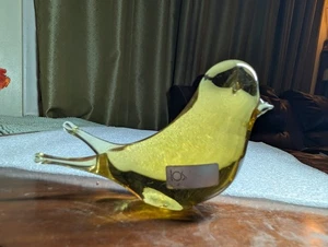 Gelbe mundgeblasene Kunst Glas Vogel Figur Vintage 3 Zoll groß - Bild 1 von 16