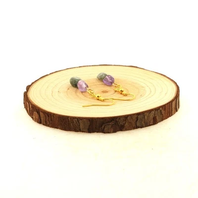 Edelsteine Und Mineralien. Ohrringe 2 Perlen Auralite + Rutilquarz - Bild 1 von 2