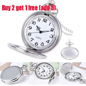 Vintage Quartz Chrome Pocket Watch with Chain 1920's Classic Peaky Blinders NEW - Picture 1 of 9
