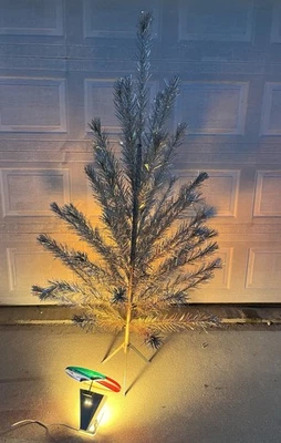 Vintage 6.5' Aluminum Christmas Tree Complete Branches Box & Rotator Wheel Works - Image 1 of 4
