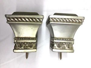 2x Wooden Drapery Curtain Rod Finials Fits 1 3/8” Rod - Screw On - Silver - Picture 1 of 13