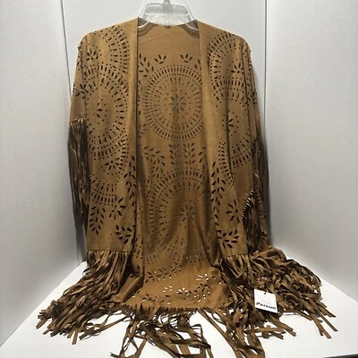 Mantón de mujer Persun imitación gamuza kimono capa flecos asimétrico para cubrir Foto 1 de 3