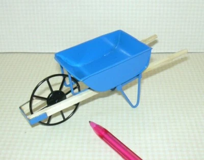 TOWN SQUARE MINIATURES Miniature Manufactured Blue Metal Wheelbarrow w/Wooden Handles: DOLLHOUSE: 1:12