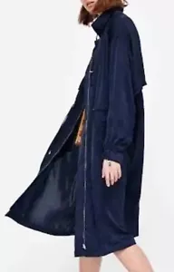 ZARA Trench Coat Woman Flowing Navy Blue Zip XS Small gyuh - Picture 1 of 14