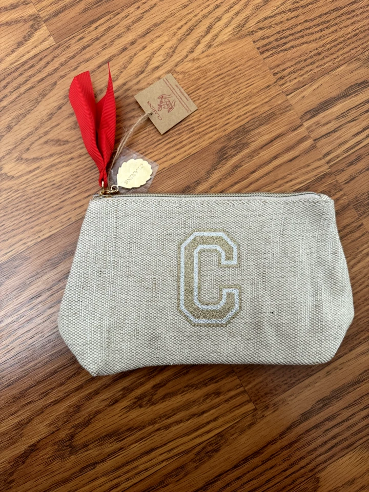 NUEVO Bolso Clarins Cremallera Beige Lona Brillo Arpillera Cosméticos Bolsa Foto 1 de 1