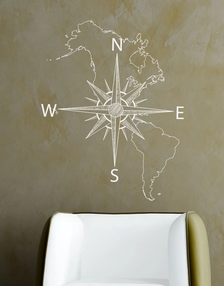 Mapa náutico de América del Norte y del Sur con brújula calcomanía de pared marca #6018 Foto 1 de 4