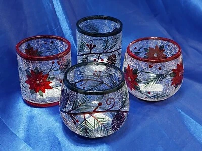 DE COLECCIÓN 2 PARES DE CANDELABROS DE NAVIDAD YANKEE CANDLE CO. VIDRIO CREPITANTE PINTADOS A MANO Foto 1 de 4