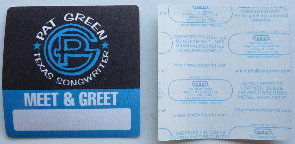 Pat Green Texas Songwriter Blue M&G Concert Tour Show Backstage Pass D30 - Image 1 of 1