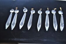 Lot of 8 Antique Chandelier Crystal Tear Drops Prism & 7 Gold Bow Hangers