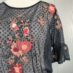 Maeve Anthropologie Top Small Black Lace Sheer Fairy Whimsigoth Witchy Dainty - Picture 1 of 12