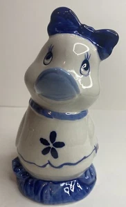 Hucha vintage pintada a mano azul y blanco de patito - Imagen 1 de 6