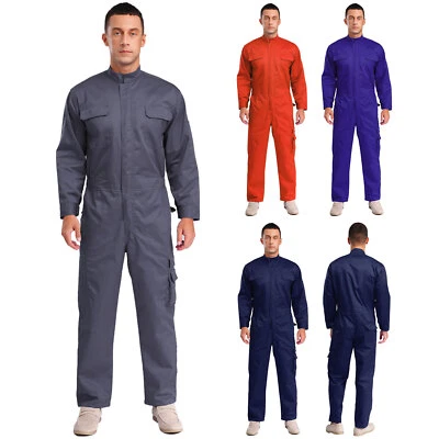 Men Jumpsuit Long Sleeves Overall Spray Painting Bodysuit Pockets Workwear Work - Image 1 of 4