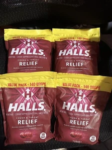 Lot Of 4 HALLS Relief Cherry Cough Drops, Value Pack, 140 Drops - Picture 1 of 1