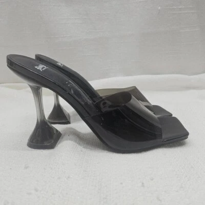 Bisou Bisou Clear Vinyl Sculptural Heel Square Toe Chic Heels Women's Size 6.5 - Image 1 of 4