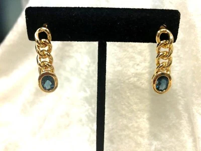 伦敦蓝色 TOPAZ 或 CITRINE 14K 镀黄金 SS 耳环 (M4435-24) — 第 1/2 张图片