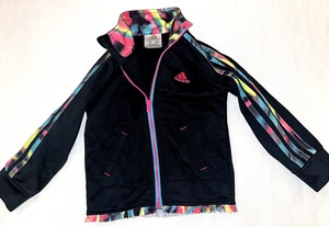 Adidas Rainbow 3-stripe Zip Up Jacket Girls 2T Black Long Sleeves Toddler - Picture 1 of 5