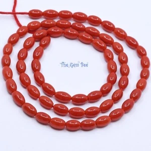Natural Undyed Italian Sardinia Ox blood Red Coral Center Drill Olive Bead 18" - Picture 1 of 8