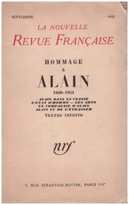 LA NOUVELLE REVUE FRANCAISE - HOMMAGE A ALAIN 1868-1951 - 1952 - Imagen 1 de 1