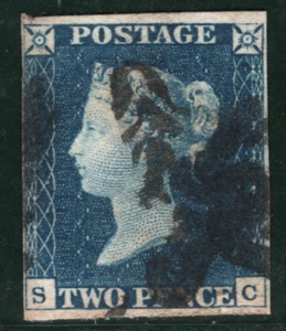 GB 1840 TWO PENCE DEEP FULL BLUE QV SG.4 2d Plate 1 (SC) *CLEAR PROFILE* BLRED73 - Picture 1 of 6