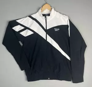 Vintage 1990's Reebok Windbreaker Jacket Black Full Zip Big Logo Size Medium - Picture 1 of 5