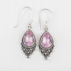 Natural Morganite Gemstone Drop/Dangle Pink Earrings 925 Sterling Silver Jewelry - Picture 1 of 7