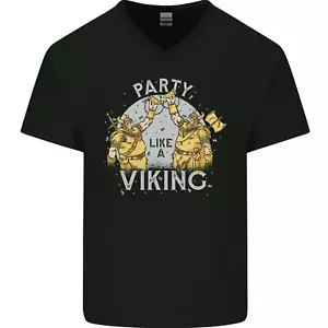 Fête Comme Un Viking Thor Odin Valhalla T-Shirt En Coton À Col En V Pour Homme - Picture 1 of 43