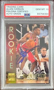 Allen Iverson auto RC 1997 Topps Stadium Club Philadelphia 76ers PSA Gem Mint 10 - Picture 1 of 3
