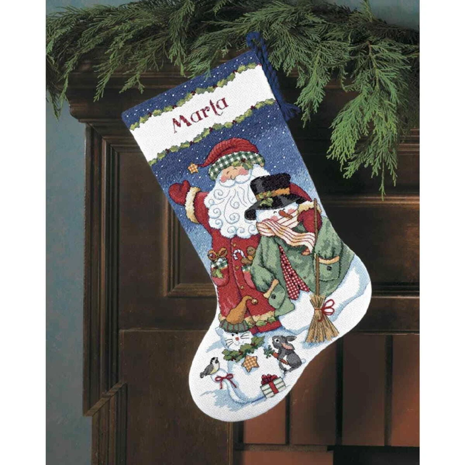 Dimensions Counted Cross Stitch Kit Stocking Santa and Snowman D08714