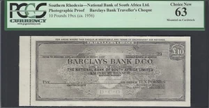 Southern Rhodesia -Barclays Bank 10 Pounds 1956 Photographic Proof Uncirculated  - Picture 1 of 2