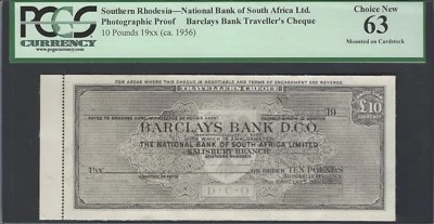 Southern Rhodesia -Barclays Bank 10 Pounds 1956 Photographic Proof Uncirculated  - Image 1 of 2