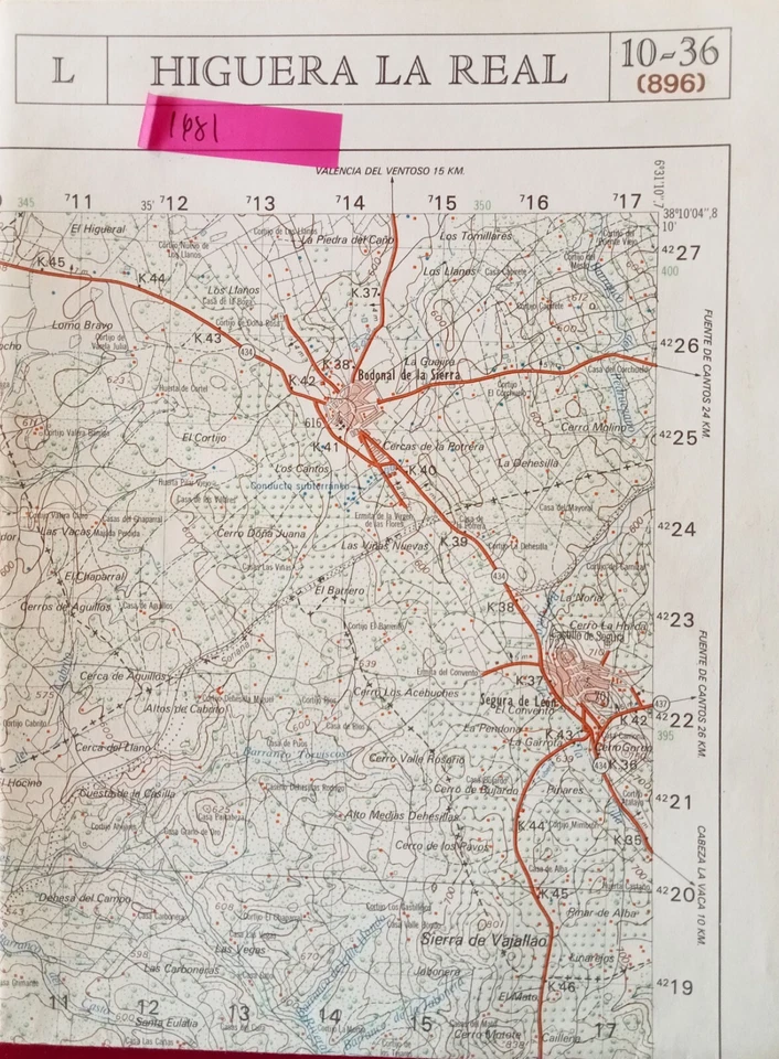 MAPA TOPOGRAFICO "HIGUERA LA REAL" 10-36 (896) ESCALA 1:50000 # 1681 - Imagen 1 de 1
