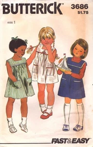 Butterick 3686 ~ Cute Childs Dress Fast & Easy ~ Very Loose-Fitting - Size 1 - Picture 1 of 5