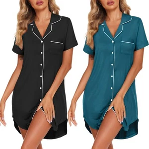 Ekouaer 2 Pack Nightgowns for Women Button Down Sleepshirts Short Sleeve Slee... - Picture 1 of 6