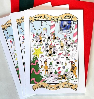 3 pack Elf Party naughty adult Holiday Greeting Card Christmas Xmas funny gay - Image 1 of 4