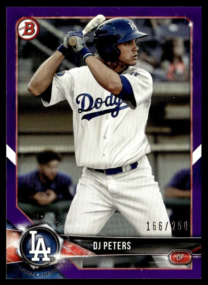 2018 Bowman Prospects Purple D.J. Peters Rookie 166/250 Los Angeles Dodgers - Image 1 of 2