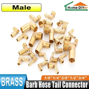 1/8"~3/4" Brass Pipe Fitting BSP Male Elbow Hose Tail Connector Fuel Water Gas - Picture 1 of 32
