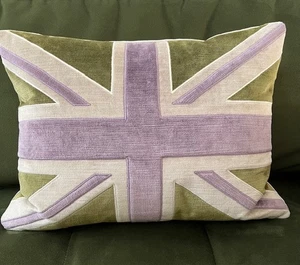 Jane Hornsby Hand Embroidered Velvet Scatter Cushion Union Jack 43cmx33cm  - Picture 1 of 7