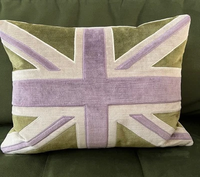 Jane Hornsby Hand Embroidered Velvet Scatter Cushion Union Jack 43cmx33cm  - Image 1 of 4