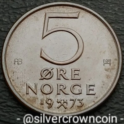 Norway 🇳🇴 5 Ore 1973. KM#415. Five Cents coin. King Olav V. Norge Lion. - Image 1 of 4