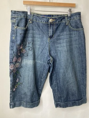 Pantalones Cortos Jean Vintage Y2K Mwah Talla 18W Roscados Flor Bordada Estilo Callejero Foto 1 de 4