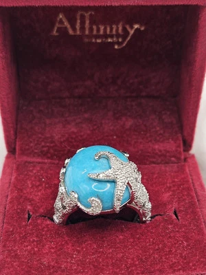 Anillo estrella de mar de plata de ley 925 turquesa y diamantes Affinity talla 6,5 Foto 1 de 4