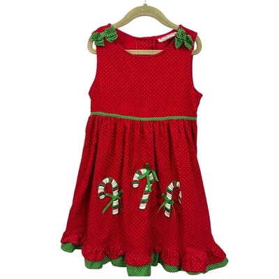 Raro Vestido de Veludo Too Natal Candy Cane 100% Algodão Meninas Tamanho 6  - Imagem 1 de 4
