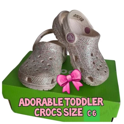 Малыш Crocs блестящий серебряный сабо размер C6 девочек обувь легкий сандалии - Изображение 1 из 4