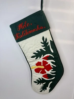 "MEDIAS DE NAVIDAD HAWAIANAS 100 % acolchadas/aplicadas a mano rojo hibisco verde 20""" Foto 1 de 4