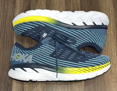 Hoka Clifton 5 Zapatos Tejidos Para Hombres 8 Azul Amarillo Diario Carretera Correr Maratón Entrenador Foto 1 de 4
