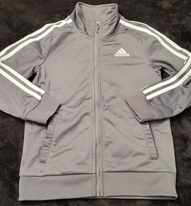 Kids Boys Youth Adidas Three Stripe Full Zip Up Jacket Gray Size 7 - Picture 1 of 5