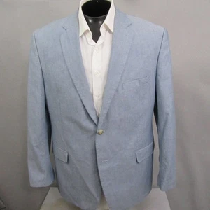 Saddlebred Mens Sport Coat 44R Solid Light Blue Blazer Jacket 100% Cotton - Picture 1 of 13