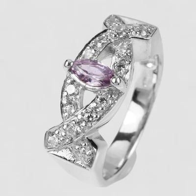 Anel vibrante de lavanda espinélio marquesa prata esterlina pedra preciosa genuína tamanho 6,75 - Imagem 1 de 4