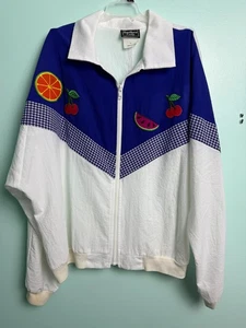 Womens Vintage 90’s Windbreaker Track Jacket XL Golden Girls Color Block Fruit - Picture 1 of 5