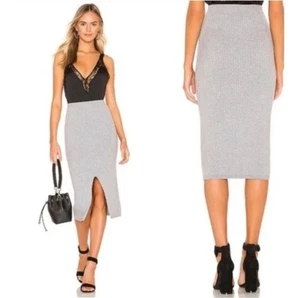 Free People Skyline gonna a costine grigia in maglia midi taglia media con spacco - Foto 1 di 5